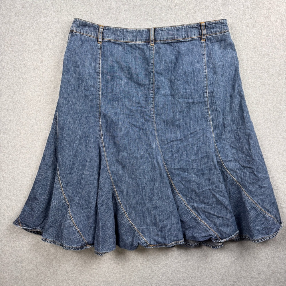 Vintage Y2K Denim Skirt Womens 12 Flared Paneled 90s Western Boho Modest Cottage - Picture 2 of 6